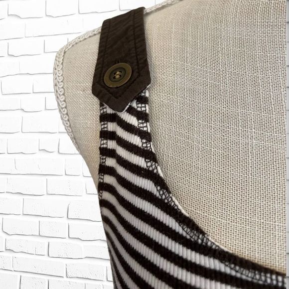 Loft, Large, Brown/White Striped Tank w/ Button Shoulder Embellishments - Picture 2 of 6